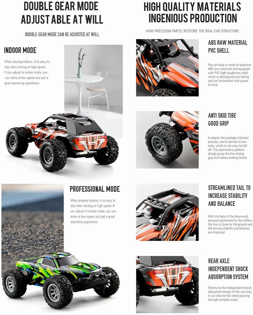 1/32 RC Off Road Truck, 20KM/H 4WD 2.4G Electric Waterproof Rechargeable Remote Control Drift Monster Crawler Car Vehicle (RTR Version), Orange, I2RFX5C151612J3QP