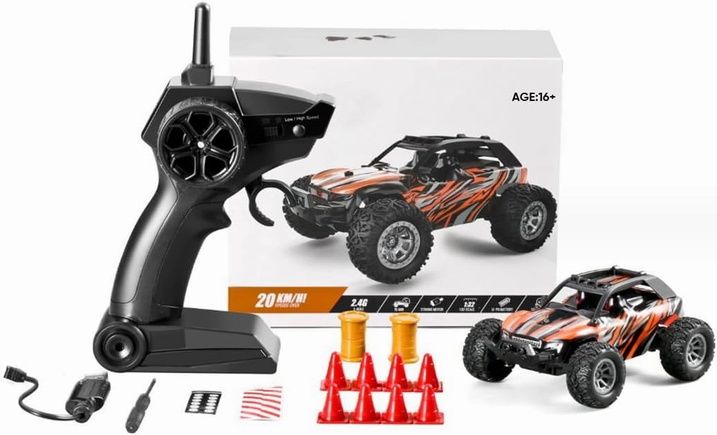 1/32 RC Off Road Truck, 20KM/H 4WD 2.4G Electric Waterproof Rechargeable Remote Control Drift Monster Crawler Car Vehicle (RTR Version), Orange, I2RFX5C151612J3QP