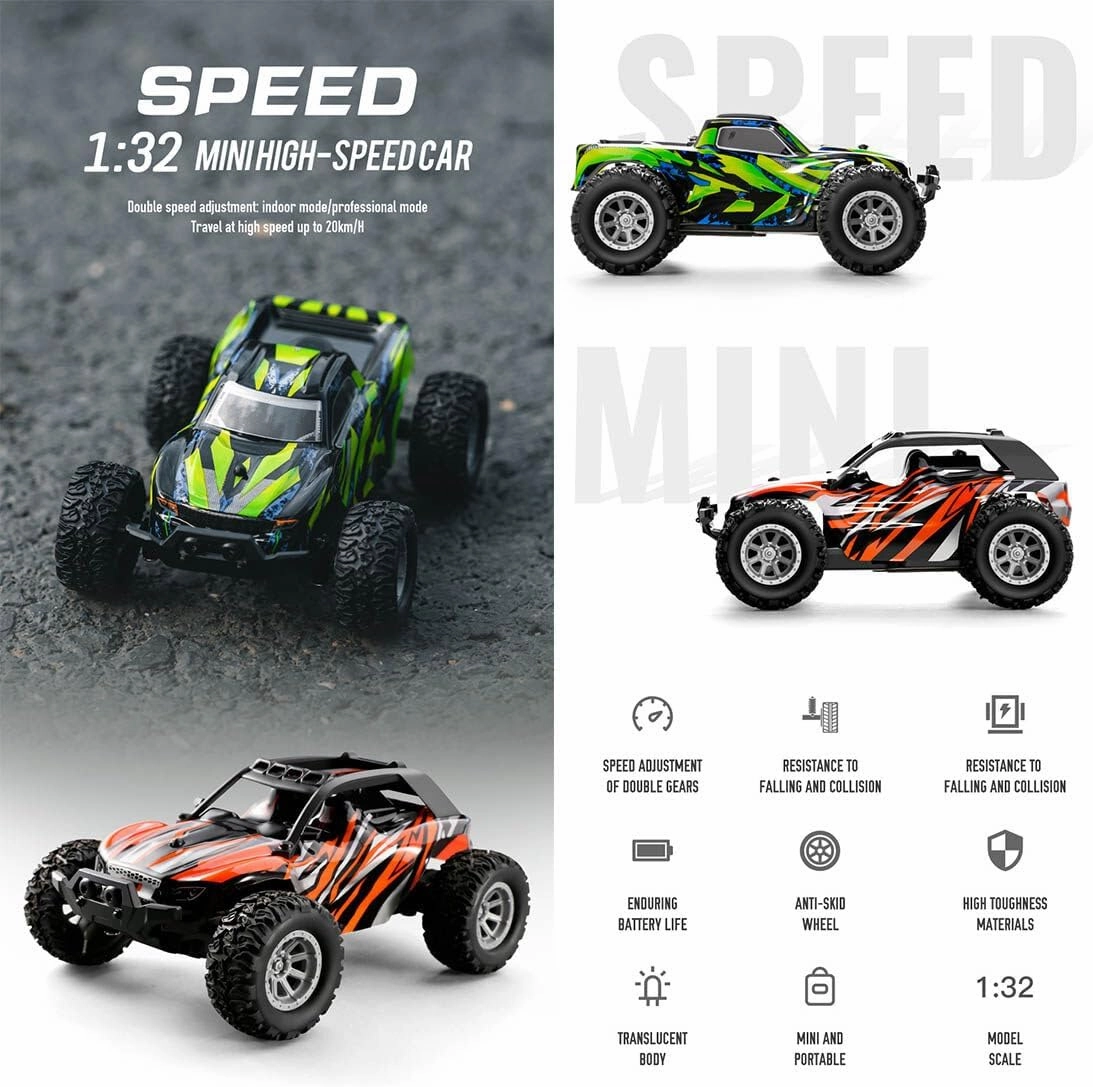 1/32 RC Off Road Truck, 20KM/H 4WD 2.4G Electric Waterproof Rechargeable Remote Control Drift Monster Crawler Car Vehicle (RTR Version), Orange, I2RFX5C151612J3QP