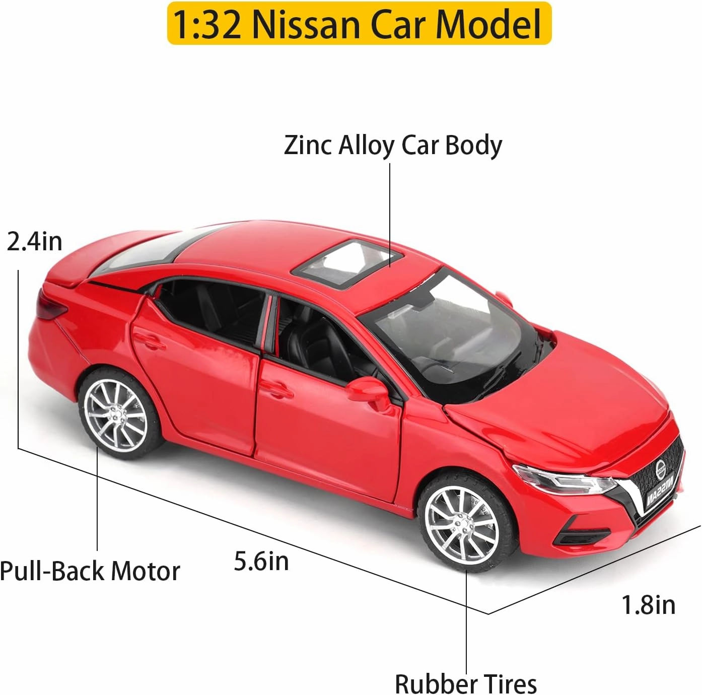 1:32 Scale Car Model Compatible for Collectible Nissan Diecast Toy Vehicle, Zinc Alloy Pull Back Toy Car with Sound and Light for Adult Boys Girls 3 4 5 6 7 8 (Red)