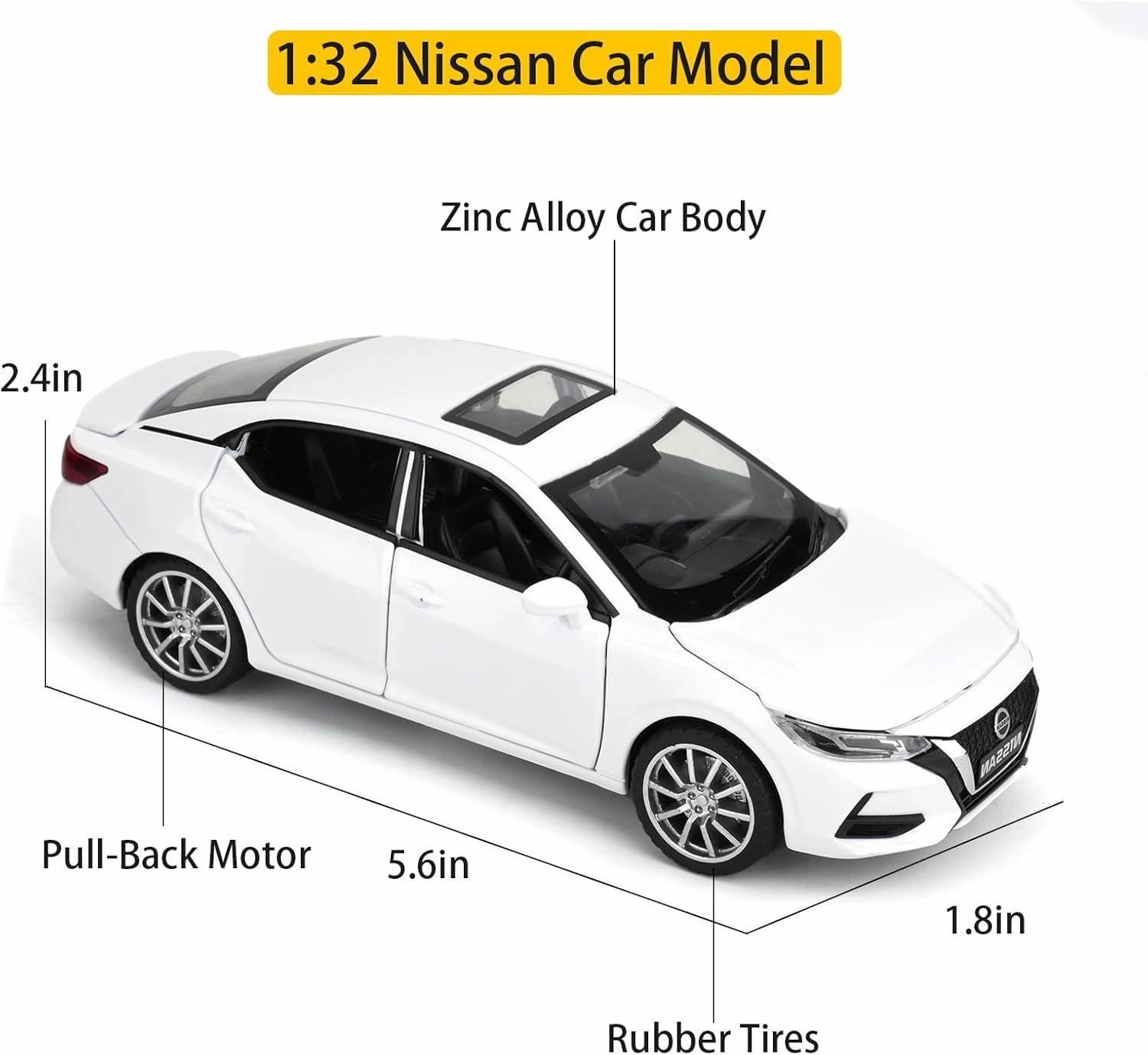 1:32 Scale Car Model Compatible for Collectible Nissan Diecast Toy Vehicle, Zinc Alloy Pull Back Toy Car with Sound and Light for Adult Boys Girls 3 4 5 6 7 8 (White)