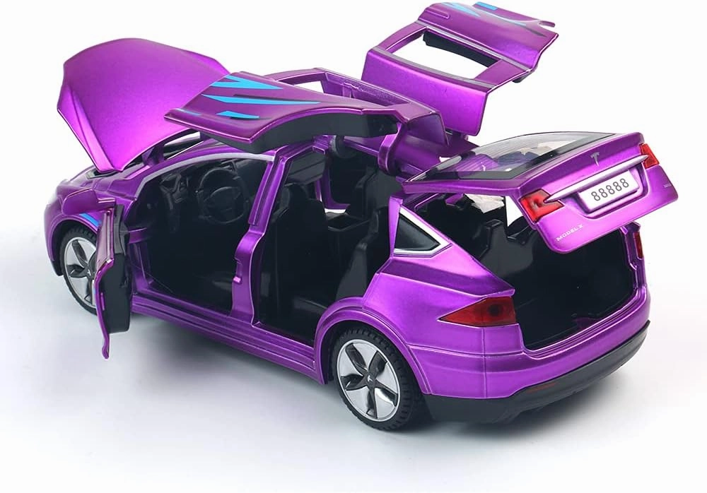 1:32 Scale Car Model X Alloy Diecast Pull Back Electronic Toys with Lights and Music, Mini Vehicles Toys for Kids Gift Car Lovers Collection (Model X - Dazzling Purple)
