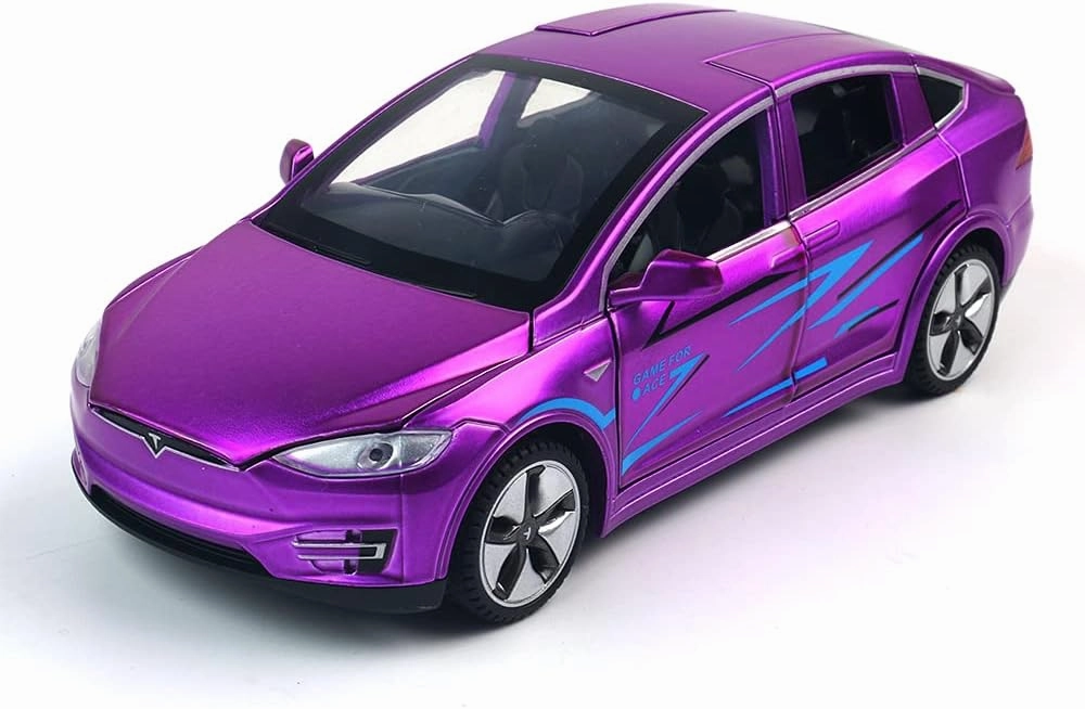 1:32 Scale Car Model X Alloy Diecast Pull Back Electronic Toys with Lights and Music, Mini Vehicles Toys for Kids Gift Car Lovers Collection (Model X - Dazzling Purple)