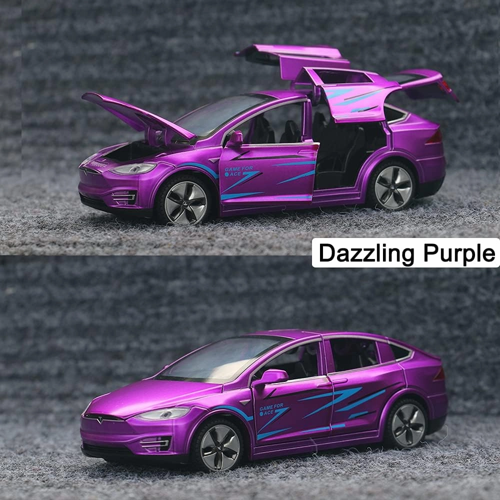 1:32 Scale Car Model X Alloy Diecast Pull Back Electronic Toys with Lights and Music, Mini Vehicles Toys for Kids Gift Car Lovers Collection (Model X - Dazzling Purple)