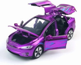1:32 Scale Car Model X Alloy Diecast Pull Back Electronic Toys with Lights and Music, Mini Vehicles Toys for Kids Gift Car Lovers Collection (Model X - Dazzling Purple)
