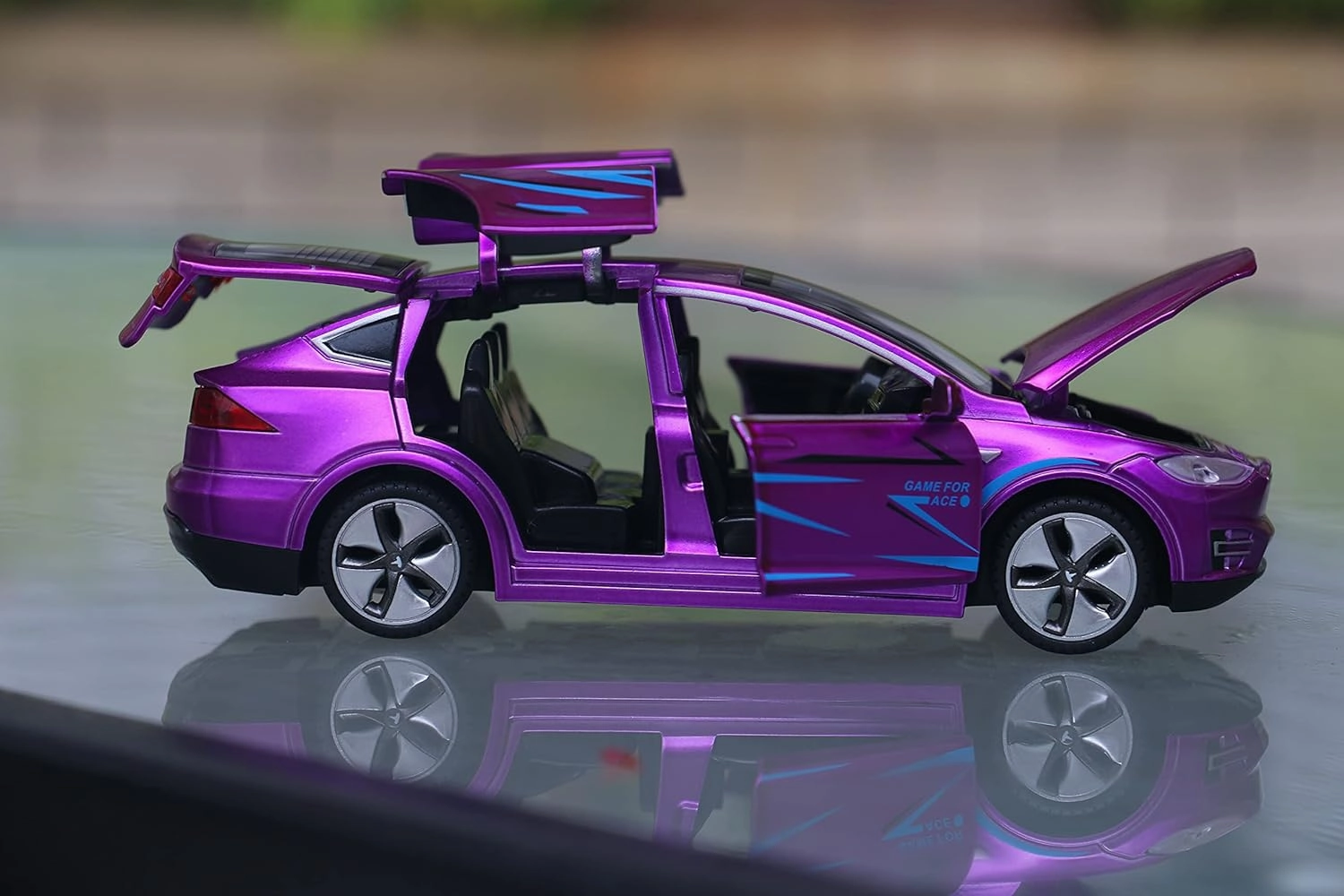 1:32 Scale Car Model X Alloy Diecast Pull Back Electronic Toys with Lights and Music, Mini Vehicles Toys for Kids Gift Car Lovers Collection (Model X - Dazzling Purple)