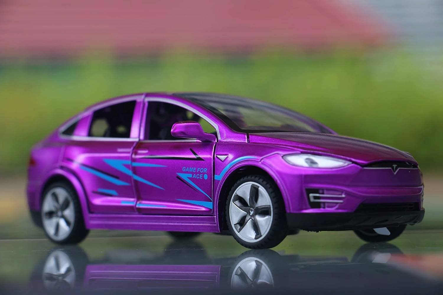1:32 Scale Car Model X Alloy Diecast Pull Back Electronic Toys with Lights and Music, Mini Vehicles Toys for Kids Gift Car Lovers Collection (Model X - Dazzling Purple)