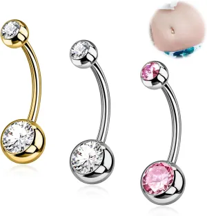 1PC/2PC/3PC G23 Titanium Belly Button Rings 14G 1.6MM Round Cubic Zirconia Belly Rings 6 Sizes of Length to Choose Navel Barbell Belly Piercing Jewelry for Women Men