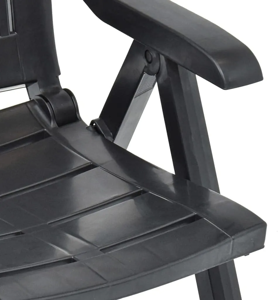 2-Pack Patio Reclining Chairs with Adjustable Backrest, Plastic Outdoor Lounge Chairs Foldable Anthracite for Poolside, Beach, Camping and Backyard Relaxation