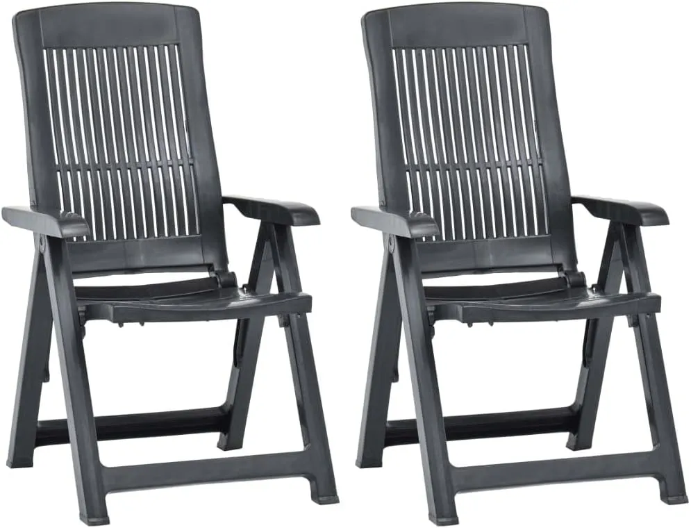 2-Pack Patio Reclining Chairs with Adjustable Backrest, Plastic Outdoor Lounge Chairs Foldable Anthracite for Poolside, Beach, Camping and Backyard Relaxation