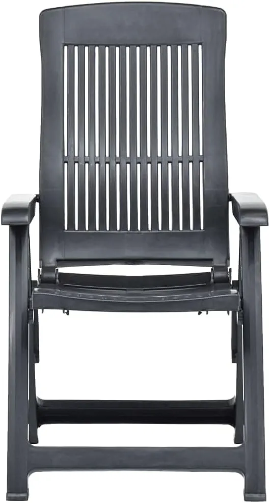 2-Pack Patio Reclining Chairs with Adjustable Backrest, Plastic Outdoor Lounge Chairs Foldable Anthracite for Poolside, Beach, Camping and Backyard Relaxation