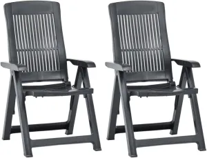 2-Pack Patio Reclining Chairs with Adjustable Backrest, Plastic Outdoor Lounge Chairs Foldable Anthracite for Poolside, Beach, Camping and Backyard Relaxation