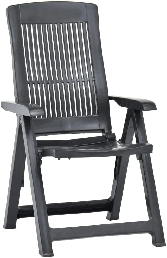 2-Pack Patio Reclining Chairs with Adjustable Backrest, Plastic Outdoor Lounge Chairs Foldable Anthracite for Poolside, Beach, Camping and Backyard Relaxation