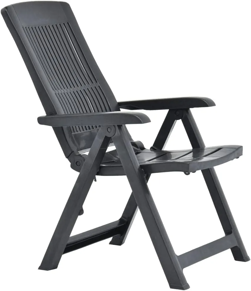 2-Pack Patio Reclining Chairs with Adjustable Backrest, Plastic Outdoor Lounge Chairs Foldable Anthracite for Poolside, Beach, Camping and Backyard Relaxation