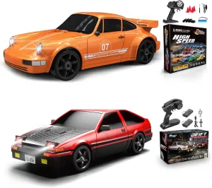 2 PCS RC Drift Car, RC Drift Car 1:24 Remote Control Car 4WD 15KM/H Remote Control Car and 1:12 Fast RC Car 2.4GHz 35KM/H High Speed Performance with Gyro Racing Car Gift for Adults Kids Boys Girls
