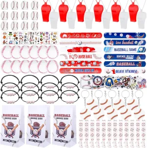 208Pcs Baseball Party Favors with Bags, Whistles, Mini Balls, Slap Bracelets, Keychains, Stickers & Tattoos for Party Goodie Bags
