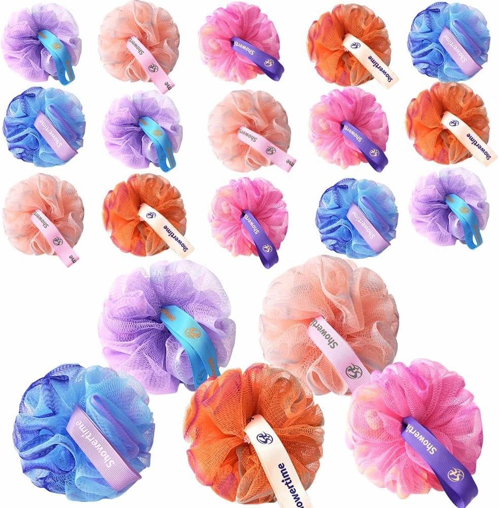 20 Pack Mini Shower Loofah Bath Sponge 20G, Soft Travel Size Nylon Mesh Puff for Body Wash, Loofah Shower Exfoliating Scrubber Pouf for Women and Men, Full Cleanse, Beauty Bathing Accessories