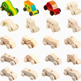 20 Pack Wooden DIY Craft Cars Unfinished Paintable Wood Car Toys for Kids DIY Handicraft Projects School Home Craft Activities, 20 Styles