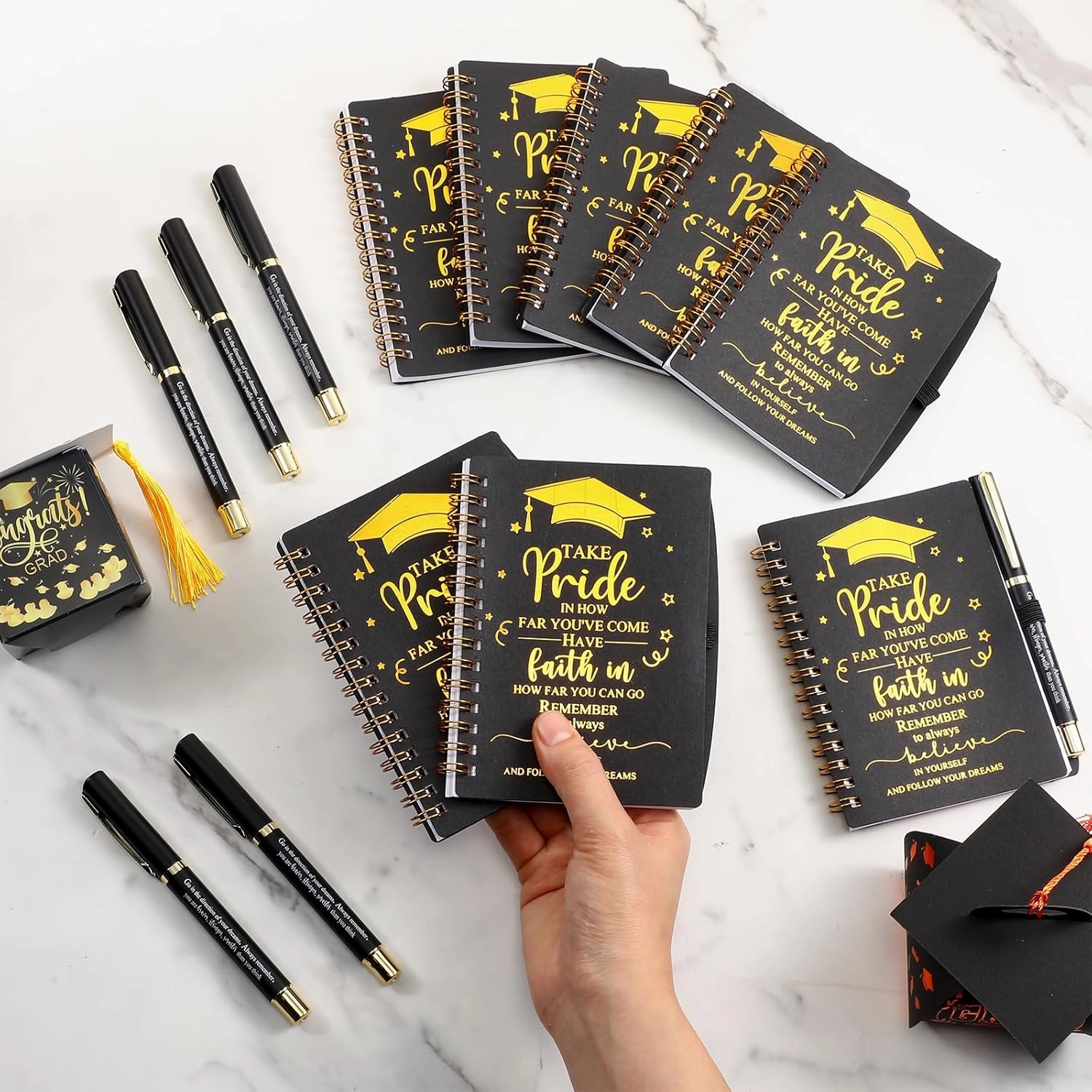20 Sets 2025 Graduation Gifts Bulk Inspirational Spiral Journal with Motivational Pen Kraft Notebooks Class of 2025 Gifts for College Graduate (Black)