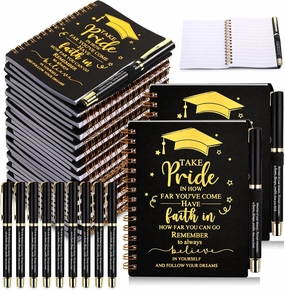 20 Sets 2025 Graduation Gifts Bulk Inspirational Spiral Journal with Motivational Pen Kraft Notebooks Class of 2025 Gifts for College Graduate (Black)