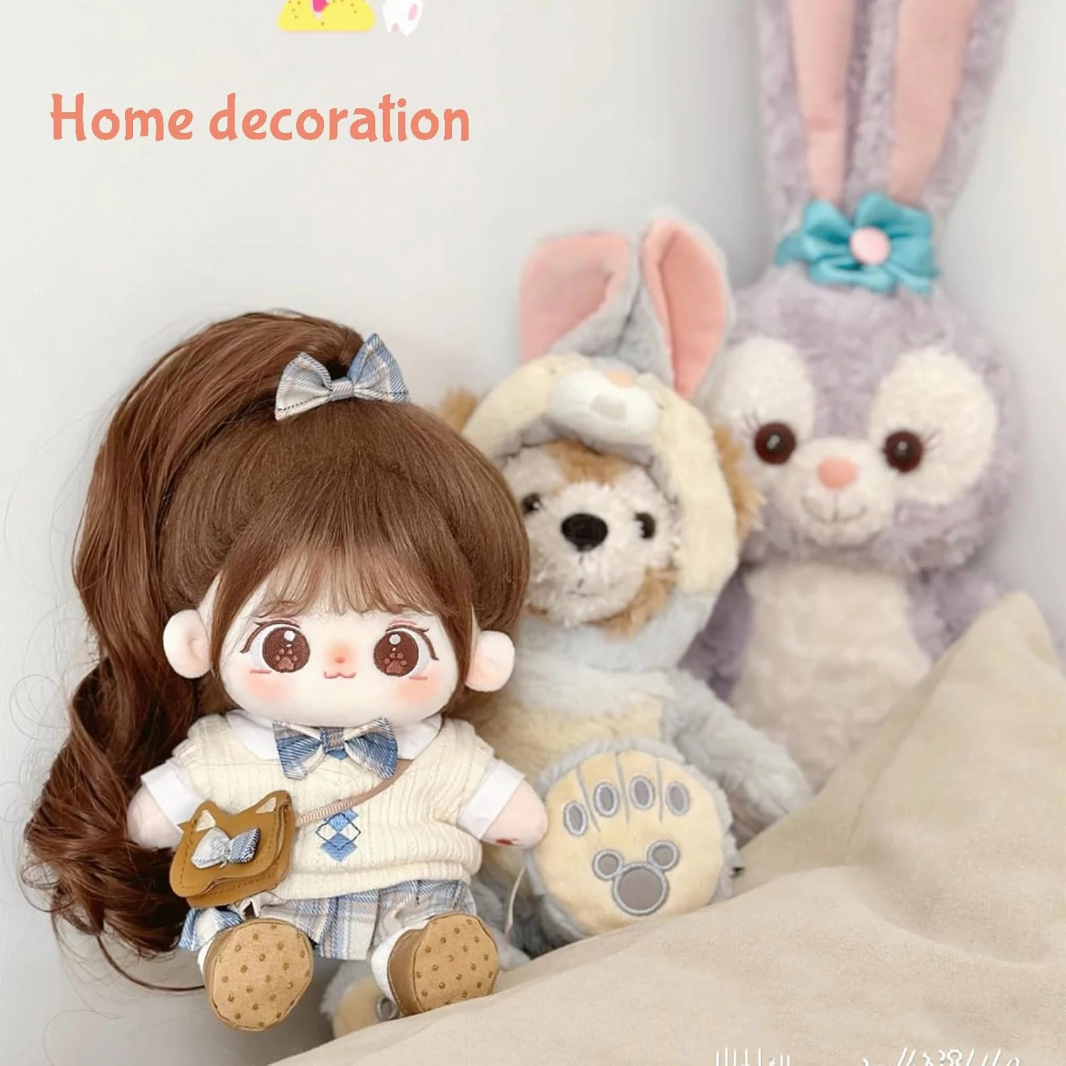 20cm Plush Doll Cotton Doll with Clothing Set,Kawaii Soft Stuffed Dress Up Dolls with Wig Cute Long Hair Cotton Doll for Girl Birthday Gift (Uniform Series-A-Skeleton)