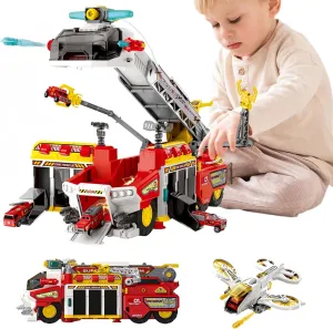 21 inch 8 in 1 Large Fire Truck Toy Set, Fire Trucks Car Toys and Airplane Toy with Lights and Sounds for 3   Years Old Boys,Big Firetruck Engine for Water Spray Function Christmas Birthday Gift