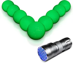 24 Glow in the Dark Golf Balls - recharge during play. Practice Golf Balls for Backyard, Accessories for Golfers, Pack of 24 Pcs Night Light Floating & Non-Float Golf Balls 2 UV Flashlights 2 bags