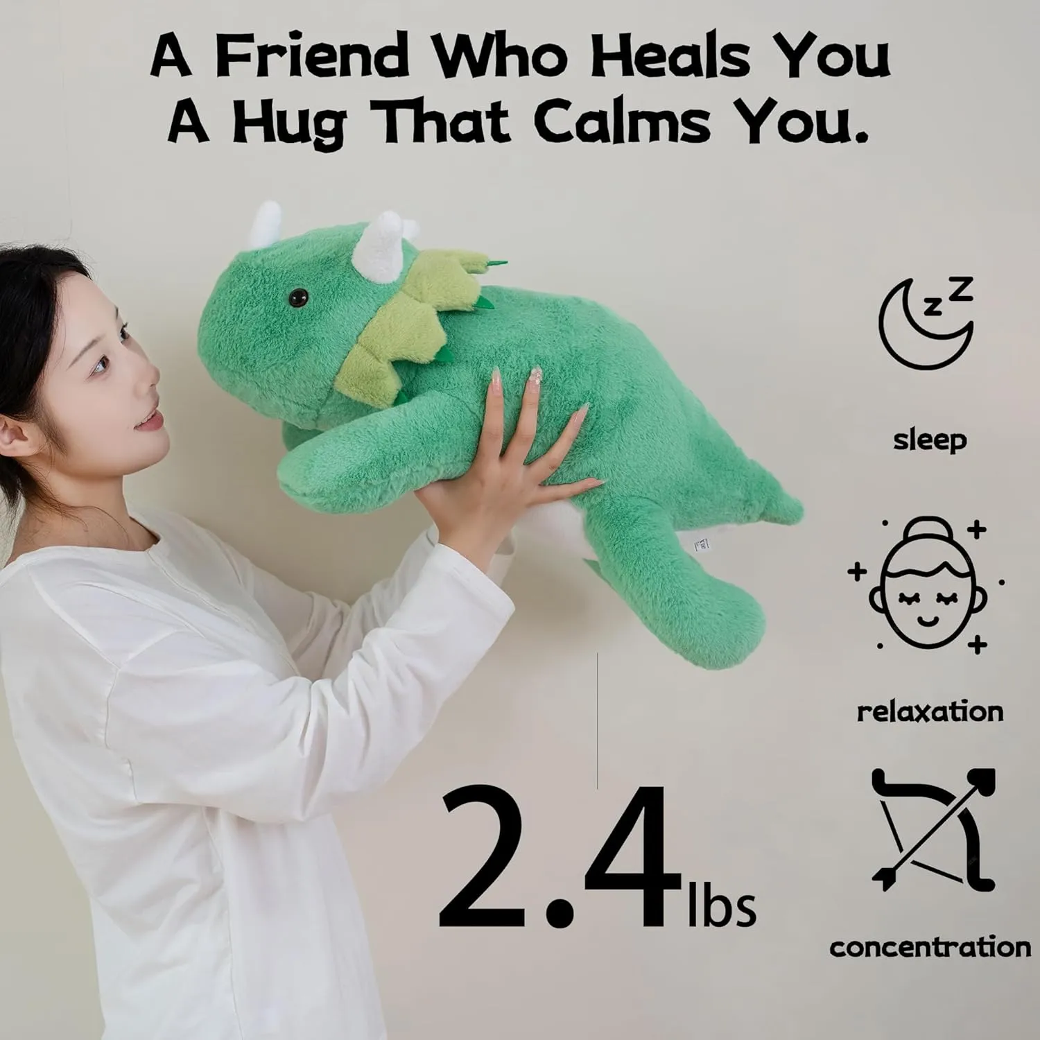 2.4 Pounds Weighted Dinosaur Stuffed Animals 15.7Inch Green Weighted Dino Plush,Huggable Companion for Kids & Adults, Gift for Thanksgiving, Christmas and Birthday.