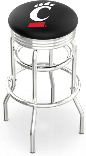 25" L7C3C - Chrome Double Ring Cincinnati Swivel Bar Stool with 2.5" Ribbed Accent Ring by Holland Bar Stool Company
