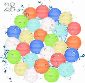 28Pcs Reusable Water Balloons for Kids Adults, Silicone Refillable Self Sealing Water Balloons Quick Fill for Boys Girls Outdoor Activities Summer Toys