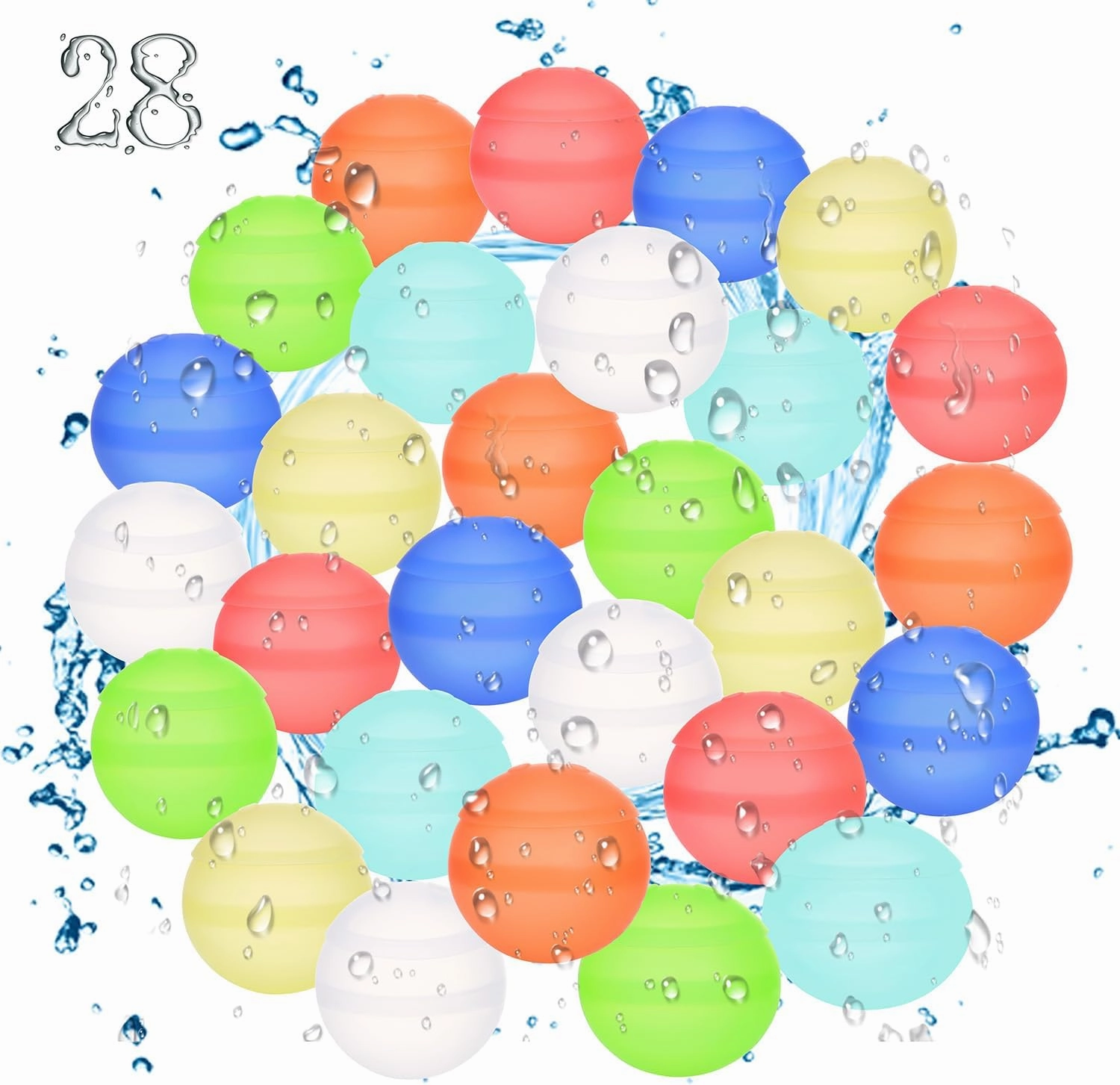 28Pcs Reusable Water Balloons for Kids Adults, Silicone Refillable Self Sealing Water Balloons Quick Fill for Boys Girls Outdoor Activities Summer Toys