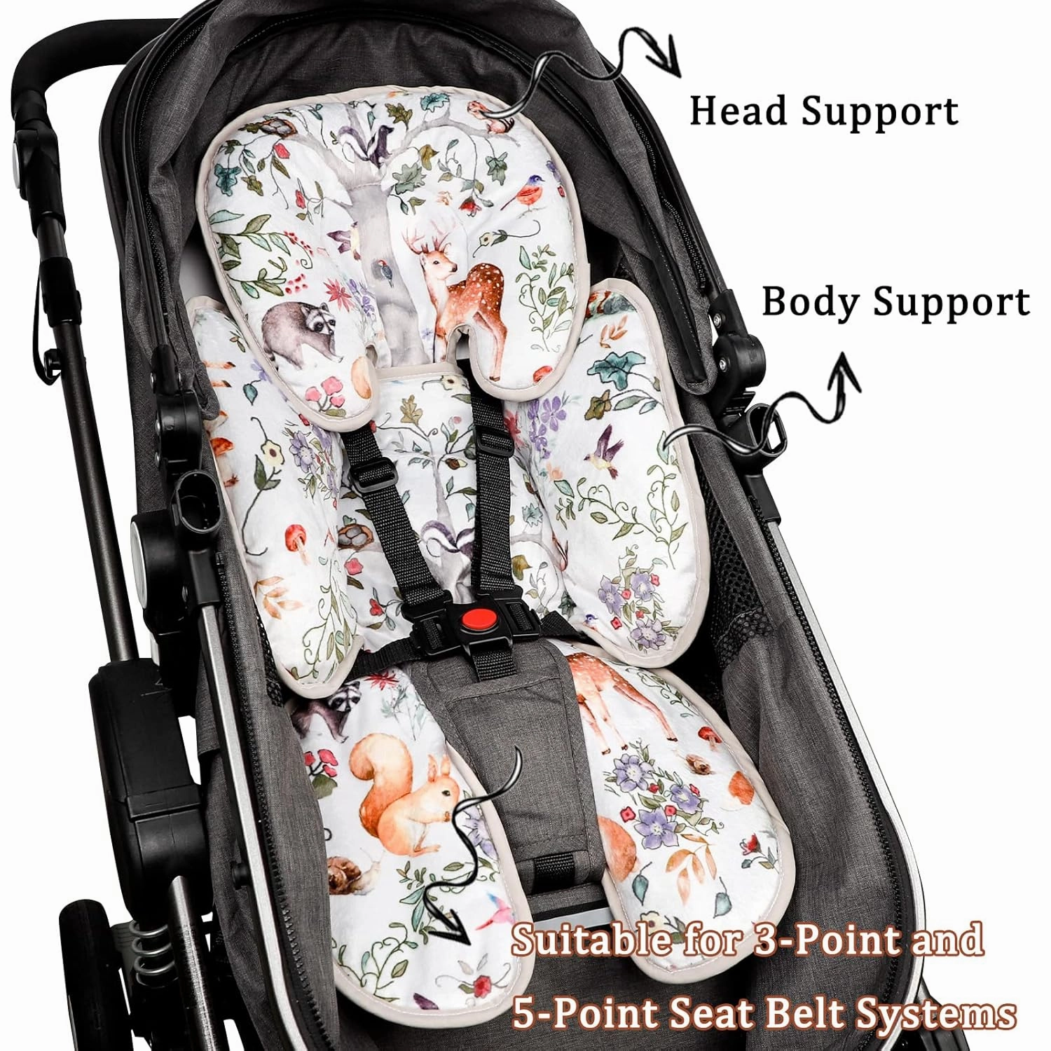 2 in 1 Infant Car Seat Insert, Car Seat Head Support Baby Girls Boys, Soft Newborn Carseat Insert Cushion, Perfect for Carseats, Strollers, Swings (Gray Animals)