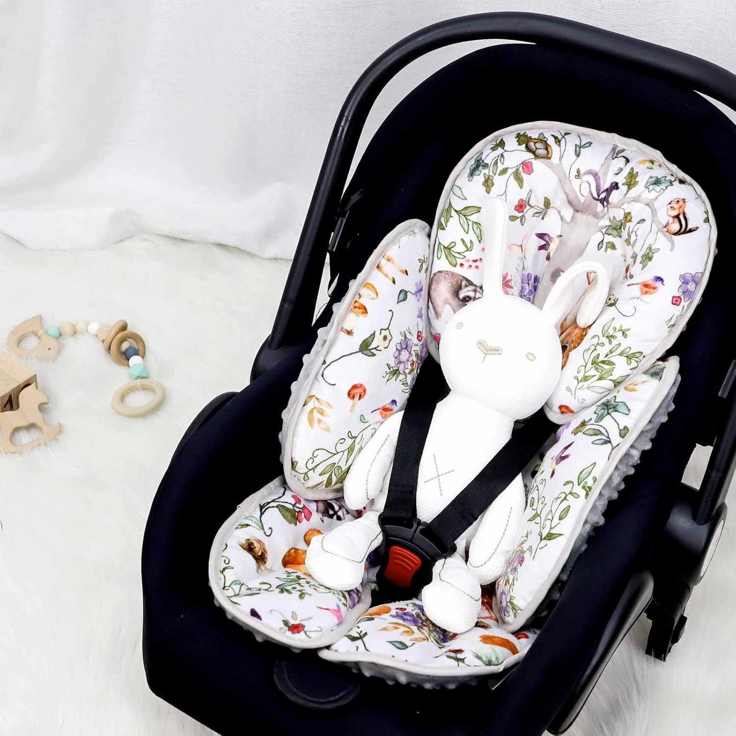 2 in 1 Infant Car Seat Insert, Car Seat Head Support Baby Girls Boys, Soft Newborn Carseat Insert Cushion, Perfect for Carseats, Strollers, Swings (Gray Animals)