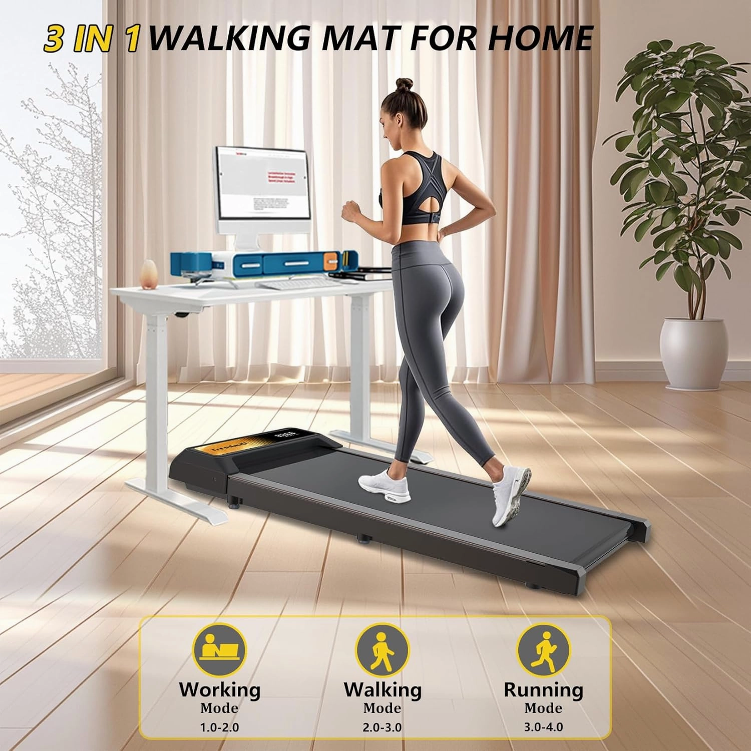 2 in 1 Treadmill and Walking Pad for Home/Office, Walking Treadmill with Remote Control, APP, and LED Display