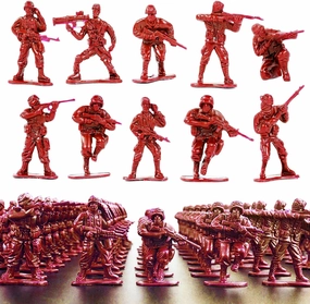 2-Inch Plastic Army Men Action Figures, 10 Unique Sculpts, Pack of 100 (Red)