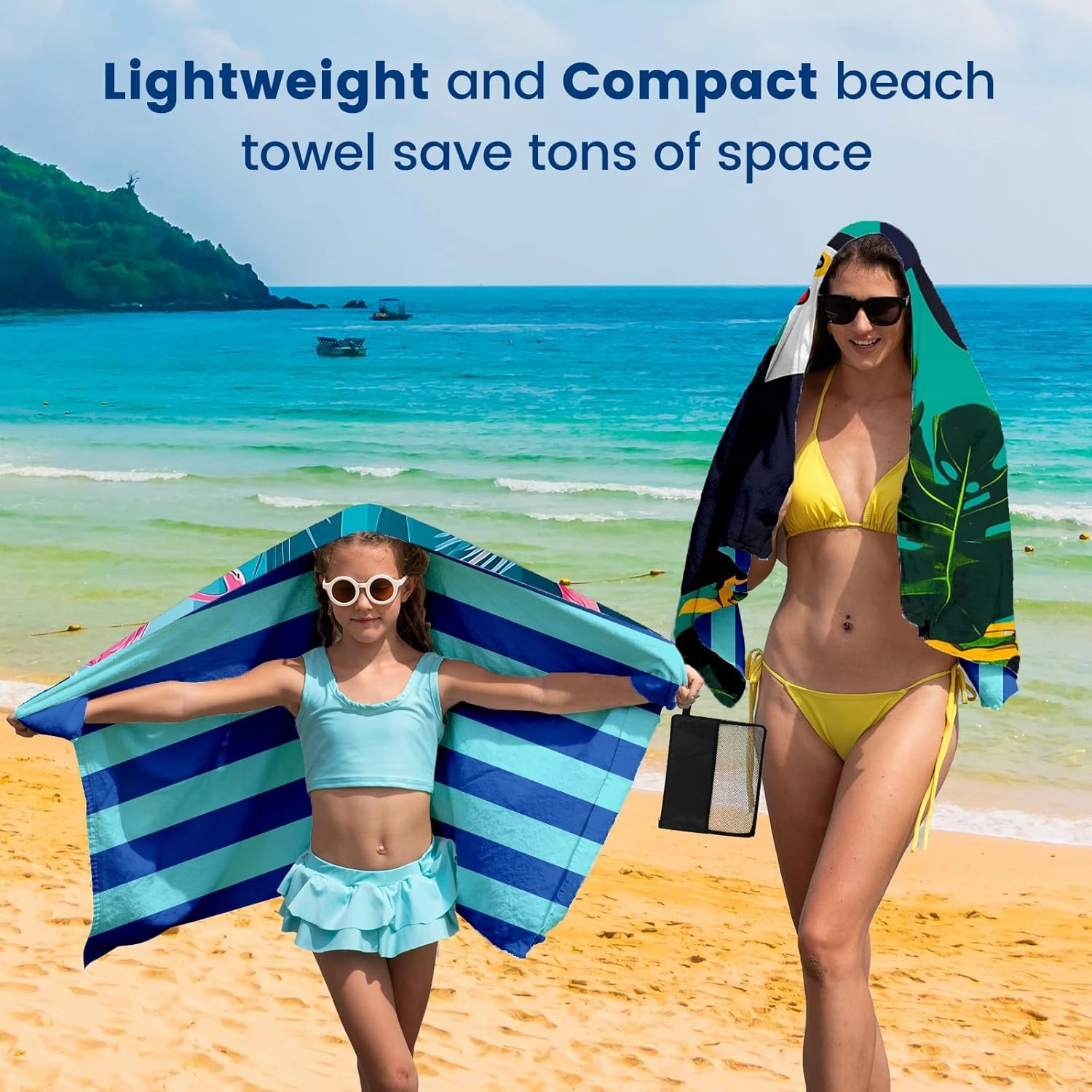 2 Pack Microfiber Beach Towel Oversized 71"x32" Sand Free Quick Dry Absorbent Lightweight Thin , Compact Towels for Travel Swimming Pool Yoga Gym Camping Beach Accessories Vacation Essentials Gift