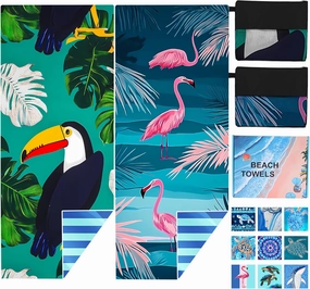 2 Pack Microfiber Beach Towel Oversized 71"x32" Sand Free Quick Dry Absorbent Lightweight Thin , Compact Towels for Travel Swimming Pool Yoga Gym Camping Beach Accessories Vacation Essentials Gift