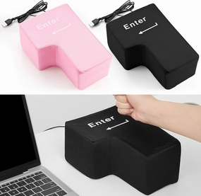 2 Pieces Giant Enter Button USB Big Enter Supersized Key for Desk Punching Bag Relieve Stress Toy Creative Gifts Pillow Office Desktop Travel Nap Anti-Stress, Black and Pink