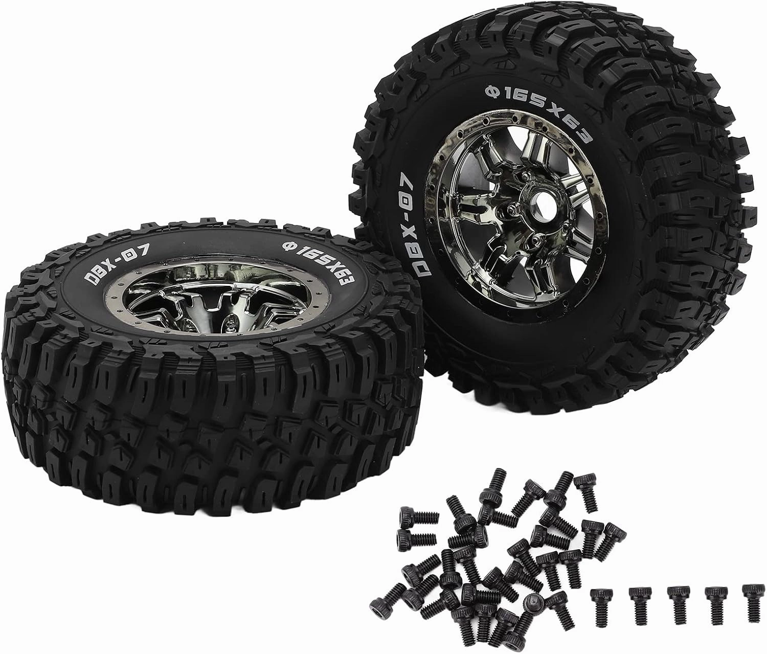 2Pcs 1/7 RC Wheels and Tires,Rubber Plastic Tire Skin,Rubber tire Surface has a Bumpy Texture,Replace for ZD Racing 1/7 DBX?07 RC Car Upgrade Part Truck Compatible(Titanium), Rubber Plastic Tire