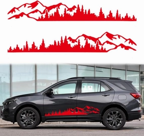 2Pcs Universal Mountain Tree Forest Vinyl Decals for Car Body Door Side Auto Graphic Stickers Accessories Decoration for RV Caravan Truck Panel SUV Off-Road Vehicles (Red, 74.4''*12.5'')