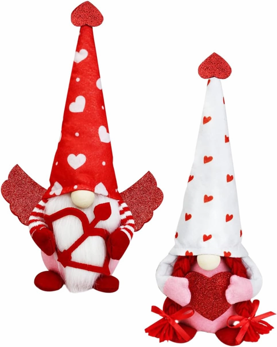 2pcs Valentine's Day Gnome Doll Bow Arrow Heart Decor Plush Desktop Decoration Perfect Present for Couples