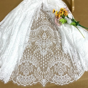 300cmx150cm Eyelash Lace Fabric Soft Chantilly Bridal Lace Fabric by The Yard for Floral Wedding Dresses, DIY Crafts, Table Cloth,Vintage Home Décor (Flower 8)