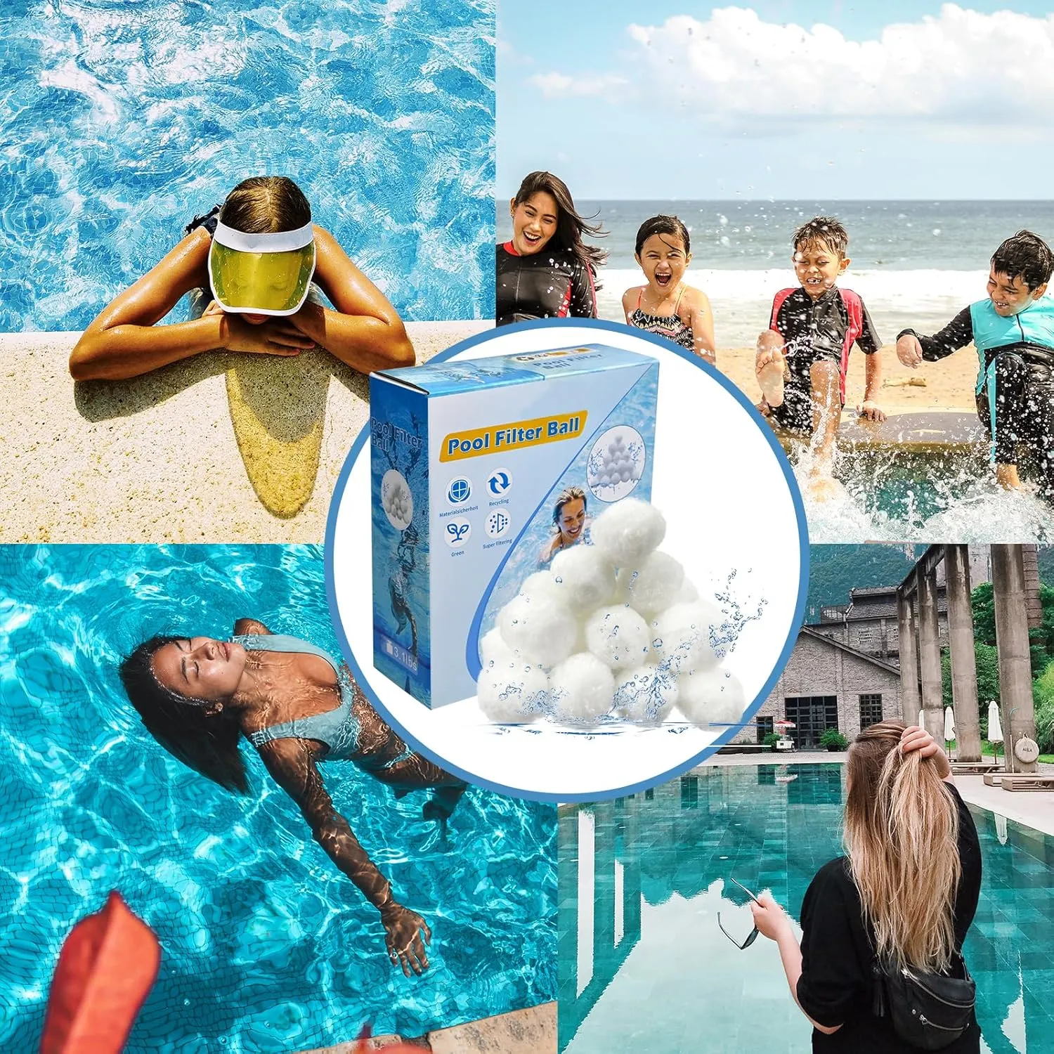 3.1 lbs Pool Filter Ball for Sand Filter Pump for Above Ground Pool, Pool Filter Media Balls Instead of Sand, Reusable Eco-Friendly Fiber Filter Media Ball (Equals 110 lbs Pool Filter Sand)