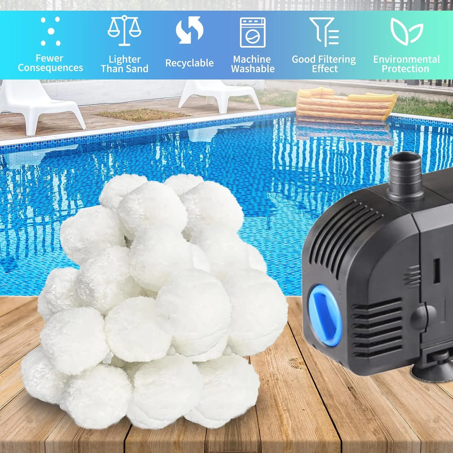 3.1 lbs Pool Filter Ball for Sand Filter Pump for Above Ground Pool, Pool Filter Media Balls Instead of Sand, Reusable Eco-Friendly Fiber Filter Media Ball (Equals 110 lbs Pool Filter Sand)