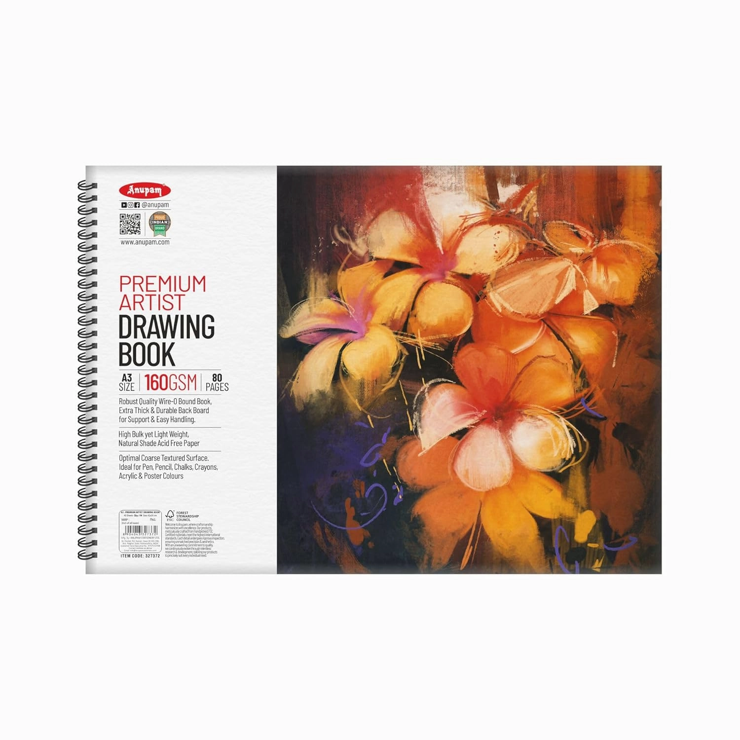 327372 PREMIUM ARTIST BOOK  160 GSM A3 40 SHEETS