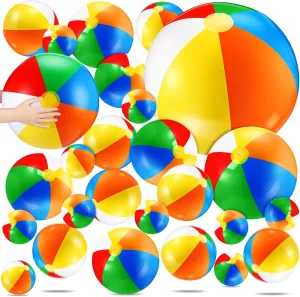 36 Pcs Inflatable Beach Balls Bulk 6" 12" 16" 24" 40" Multiple Sizes PVC Summer Swimming Pool Ball for Adults Outdoor Beach Hawaii Water Games Party Decorations