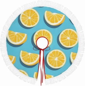 36 Inches Christmas Tree Skirt Lemon Wedges Printed Xmas Tree Mat Christmas Decor for Holiday Ornaments Party Home Indoor Outdoor Decorations