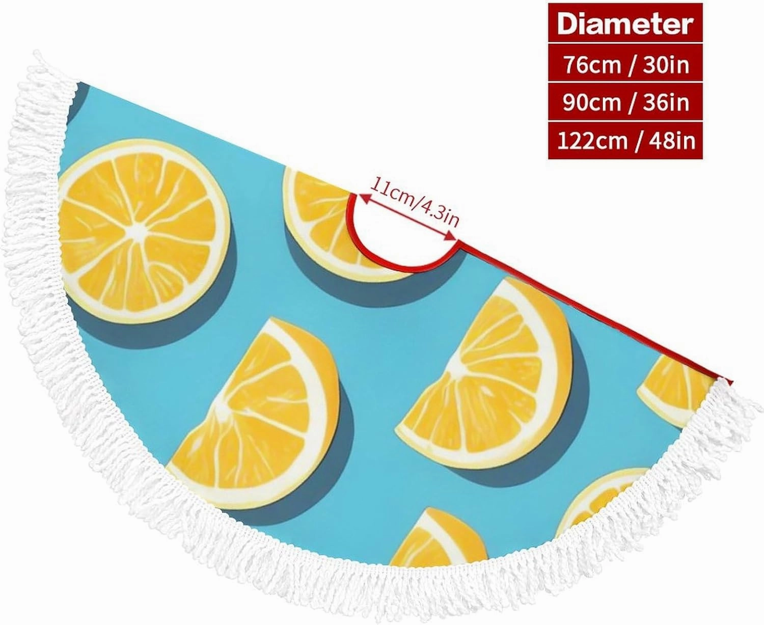 36 Inches Christmas Tree Skirt Lemon Wedges Printed Xmas Tree Mat Christmas Decor for Holiday Ornaments Party Home Indoor Outdoor Decorations