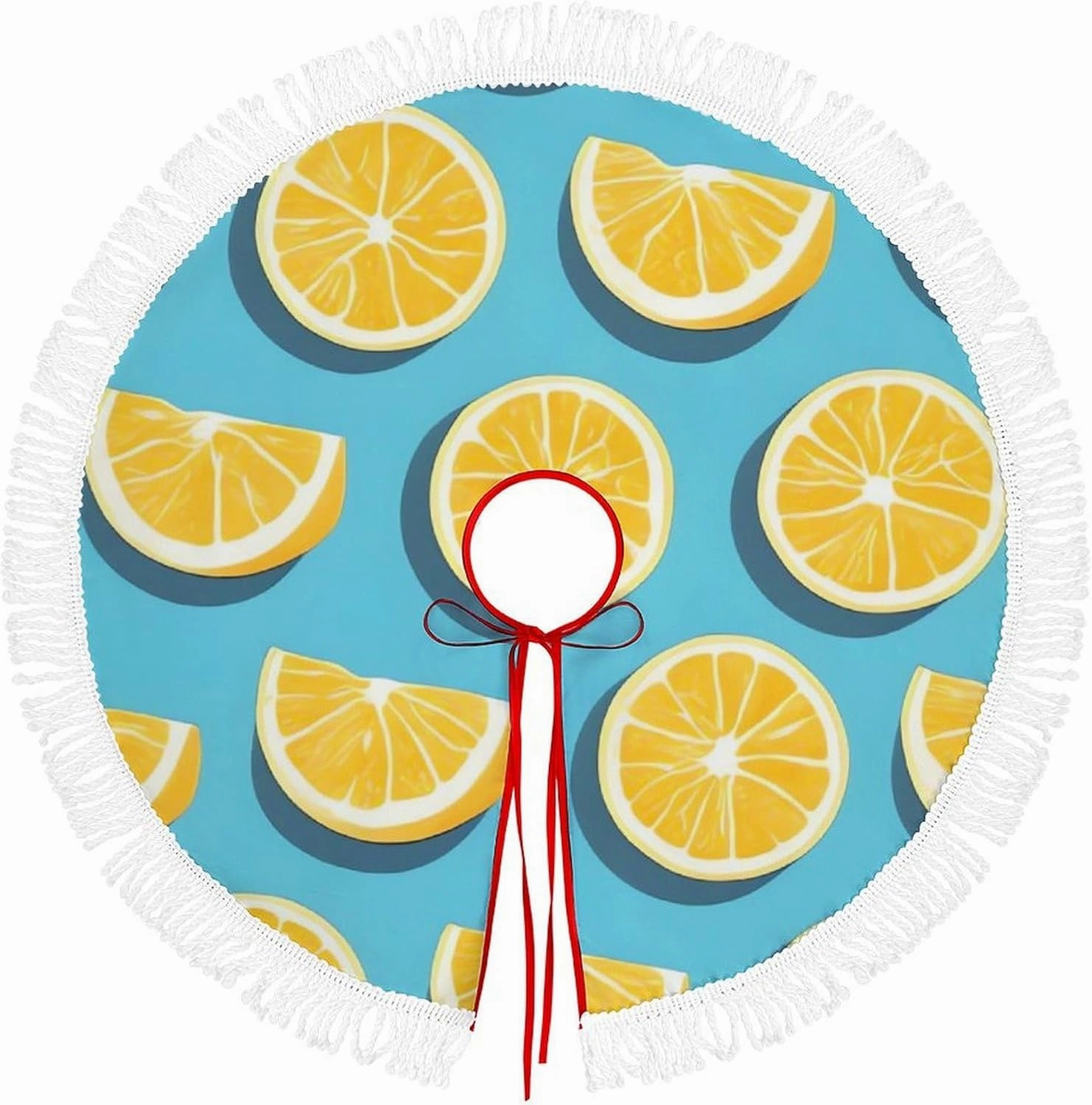 36 Inches Christmas Tree Skirt Lemon Wedges Printed Xmas Tree Mat Christmas Decor for Holiday Ornaments Party Home Indoor Outdoor Decorations