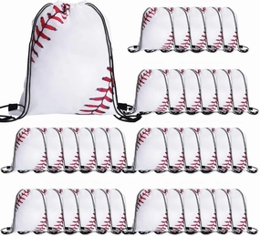 36 Pcs Ball Drawstring Bags Sports Gym Bag Unisex Ball String Backpacks for Kids Various Ball Games Party Favors (baseball), White and Red, 11.8 x 15.7 inch